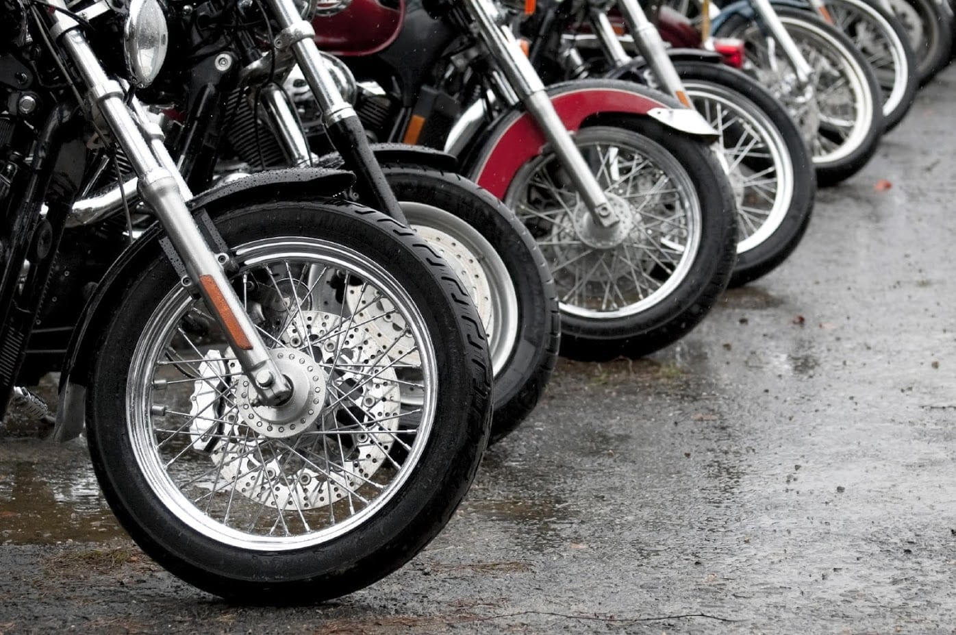 Line Of Parked Motorcycles Stock Photo