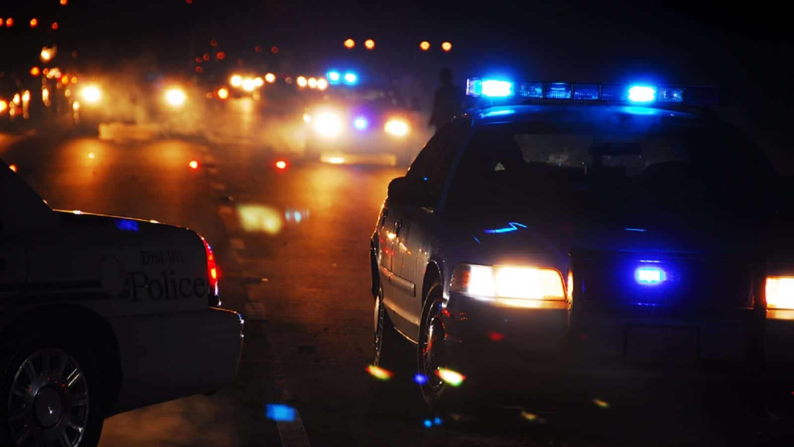 Car Accident Scene At Night Stock Photo