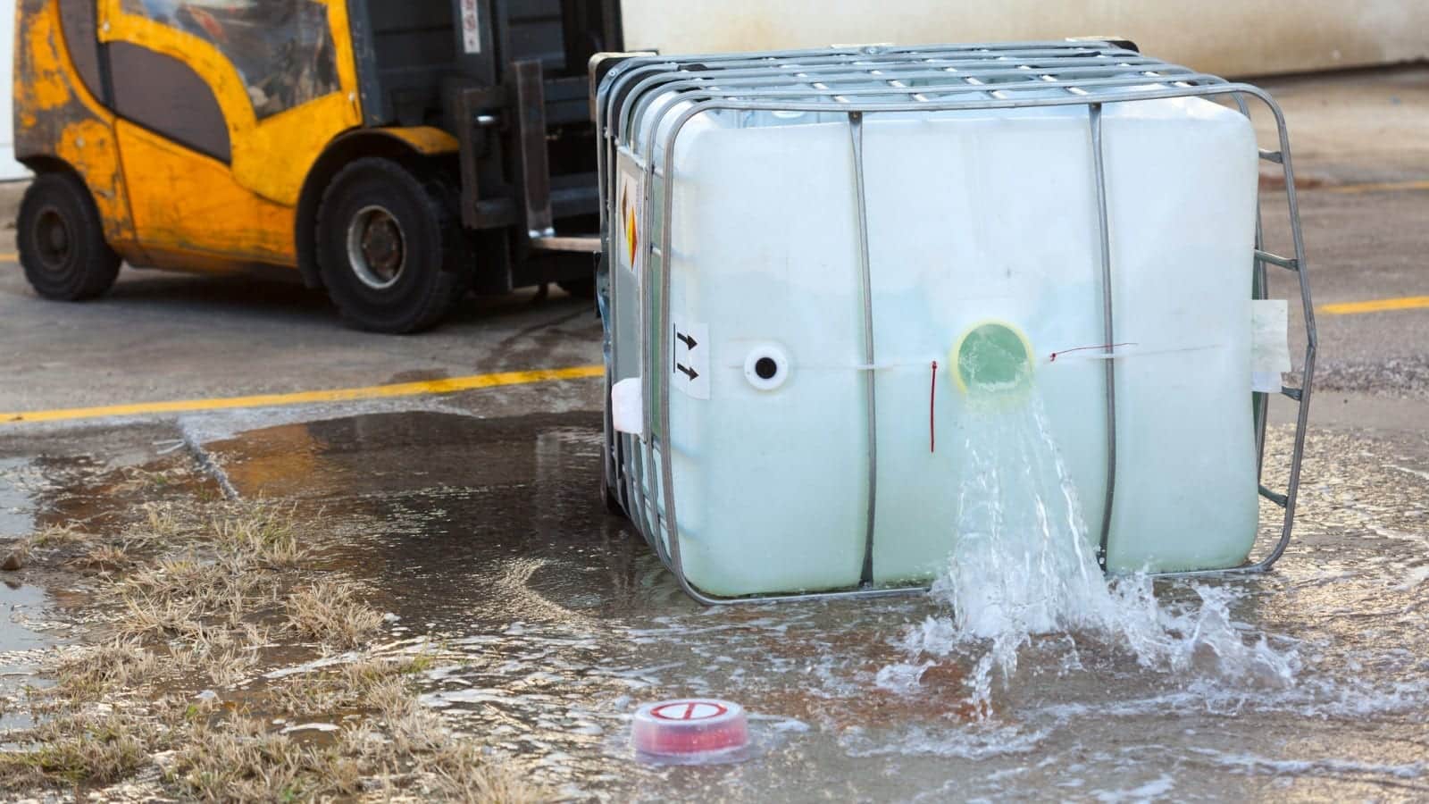 Dangerous Chemicals Spilling From Container Stock Photo