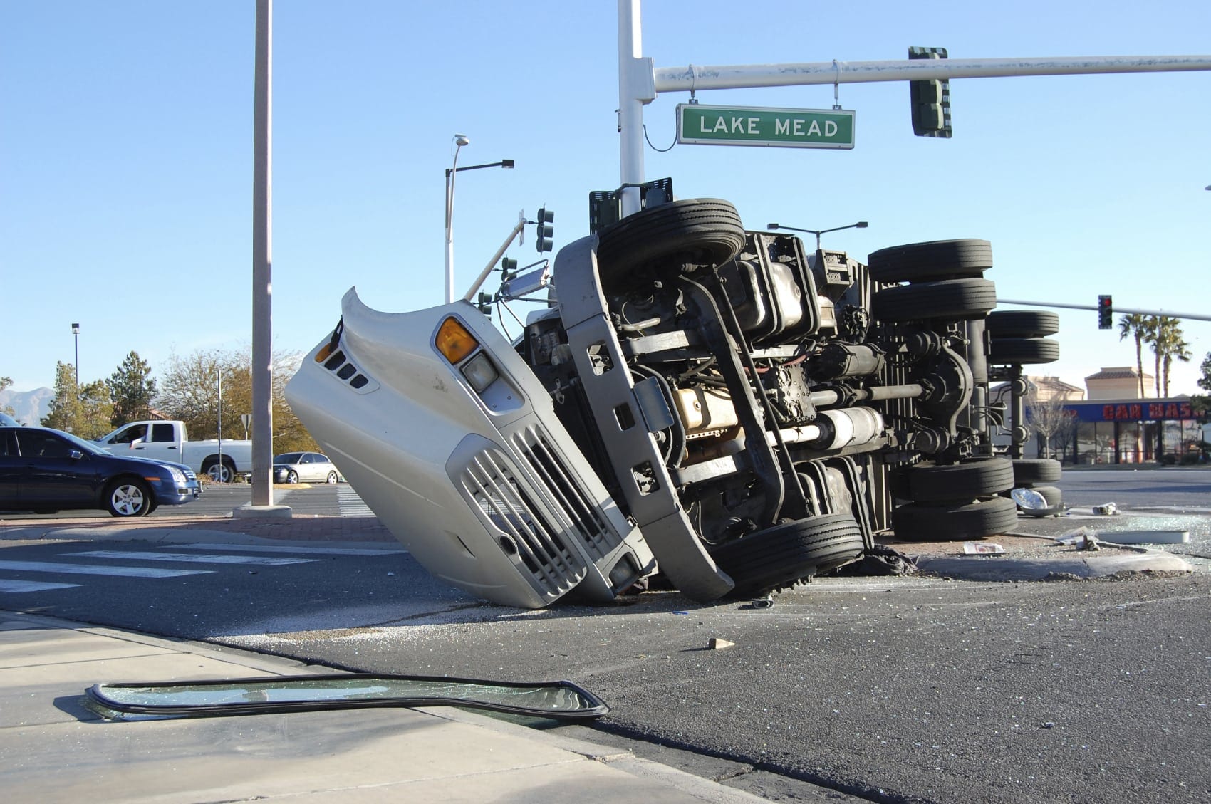 White Overturned Semi-truck Stock Photo