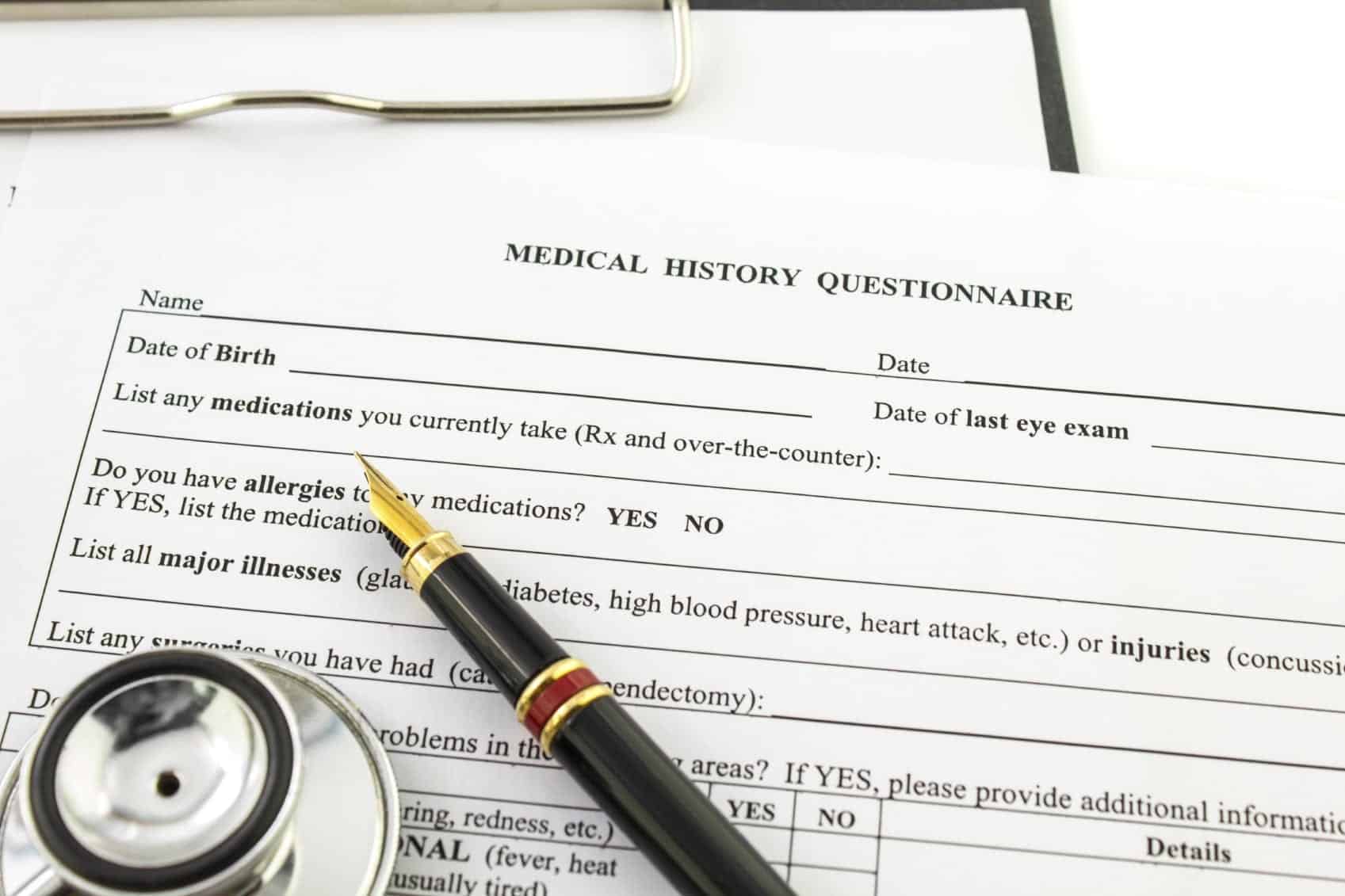 Medical History Questionnaire Stock Photo