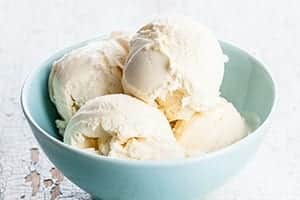 Bowl of Vanilla Ice Cream Stock Photo