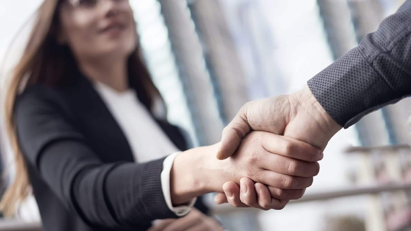 Businesswoman Shaking Hands With Client