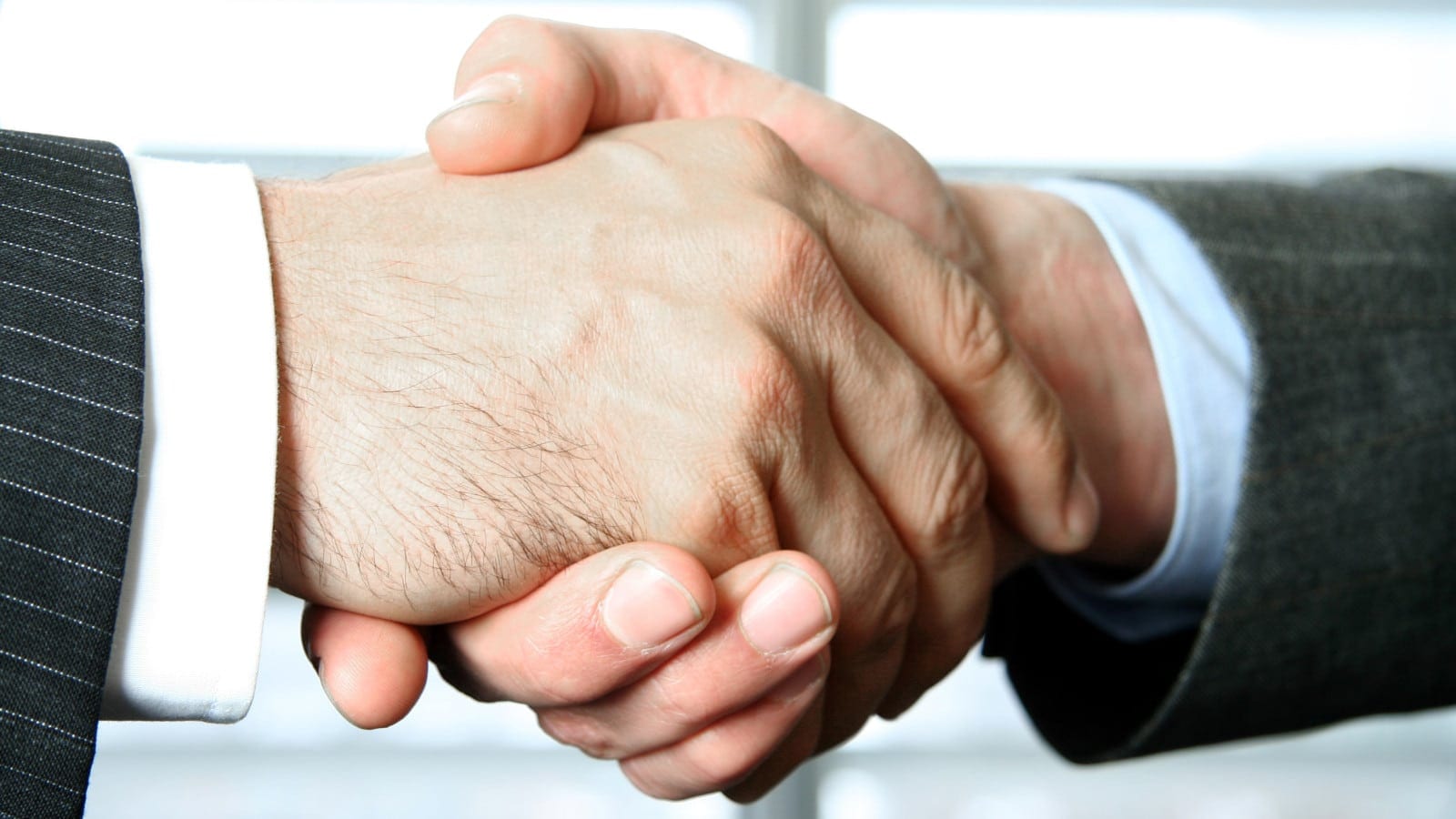 Lawyer Shaking Hands With Insurance Representative Stock Photo